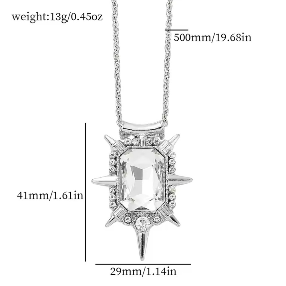 Silver Tone Spike Rhinestone Spiked Medallion Punk Goth Pendant Necklace - Picture 7 of 7